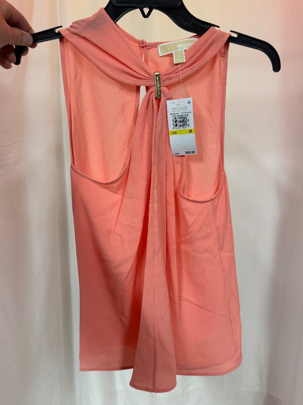 NWT Michael Kors Desertflower Sleeveless Draped Tie Neck Blouse Size M